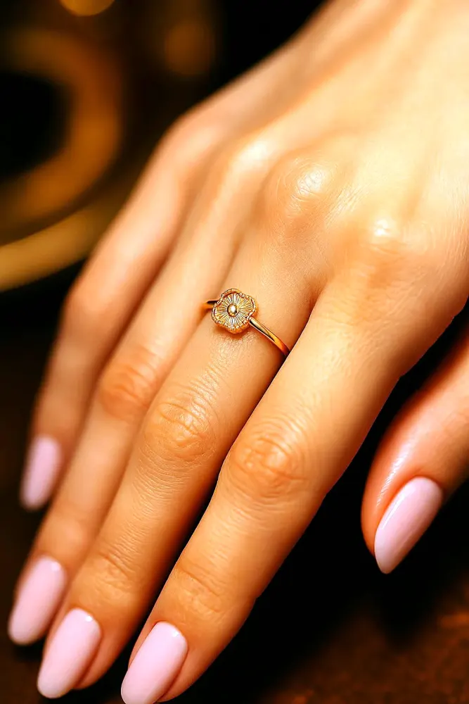 Inel din aur 14K cu zirconiu purtat pe deget